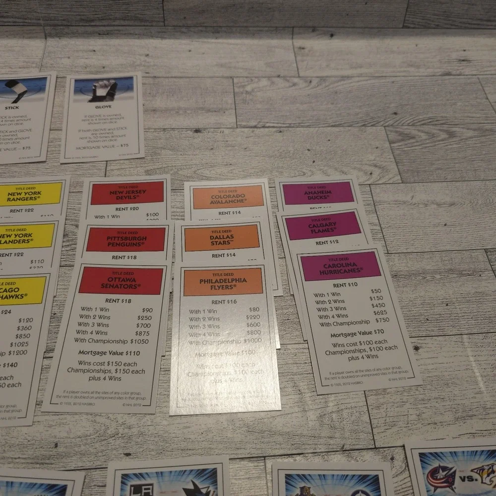 Monopoly NHL Replacement‎ Pieces Money Title Deeds Houses Hotels *NO TOKENS*